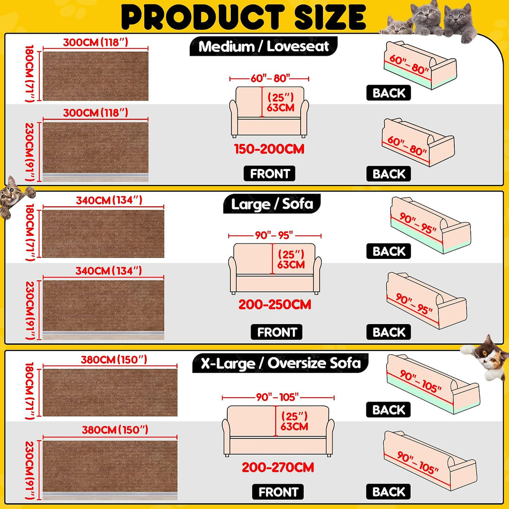 Loiion Cat Scratch Furniture Protector - Anti-Slip, Waterproof Sofa Cover to Keep Cats Off, Pet-Friendly Couch Protectors for 3 Cushion Couch, Anti-Scratch Couch Cover for Pets and Kids 134'X91'Brown