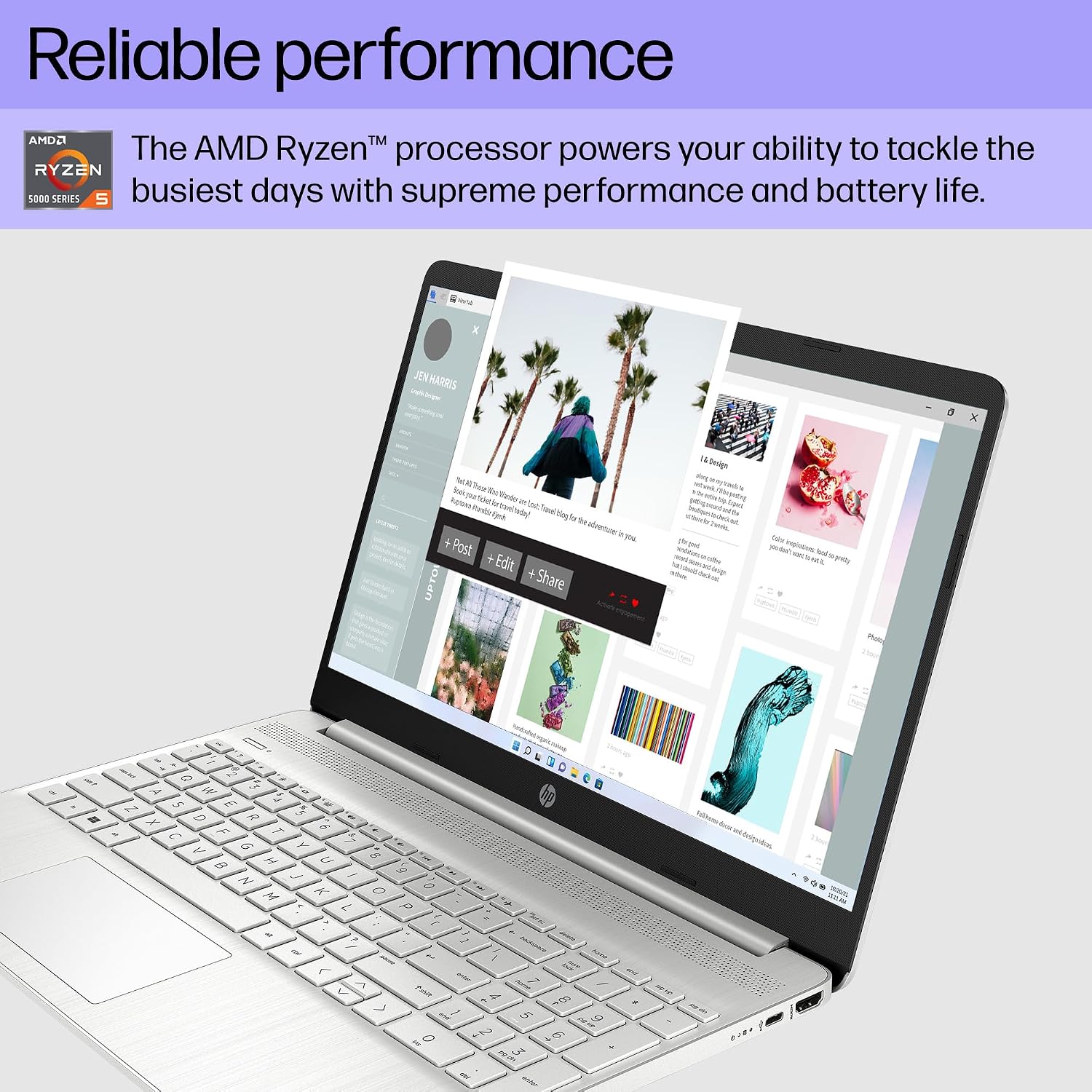 HP 15 inch Laptop, HD Display, AMD Ryzen 5 5500U, 8 GB RAM, 256 GB SSD, AMD Radeon Graphics, Windows 11 Home, 15-ef2099nr (2023)