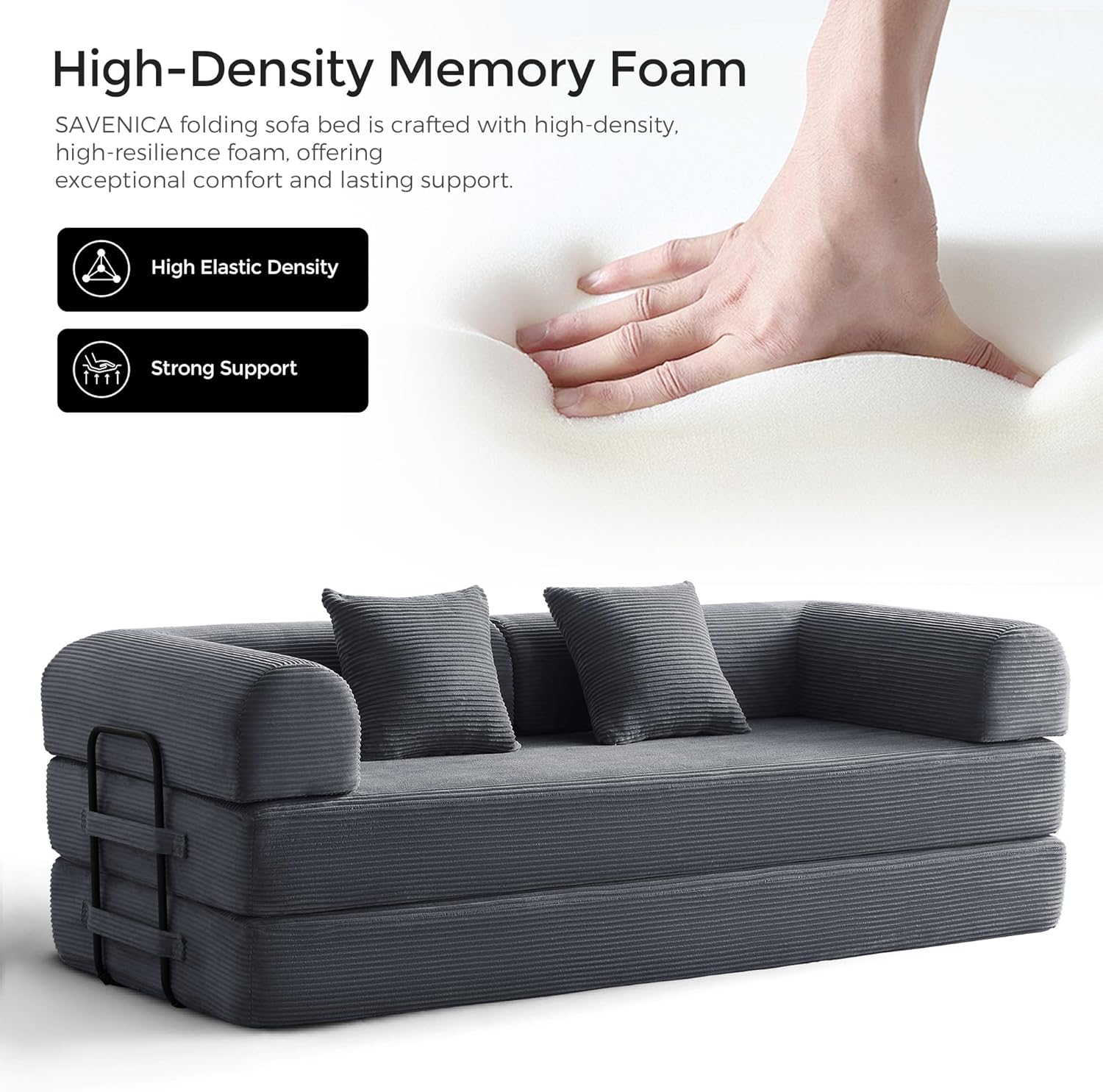 79' Convertible Sofa Bed with Fixed-Shape Frame & Removable Armrests, Modular Corduroy Sleeper Sofa, Folding Mattress Couch for Small Spaces - No Assembly Needed in Dark Gray (Includes 2 Pillows)