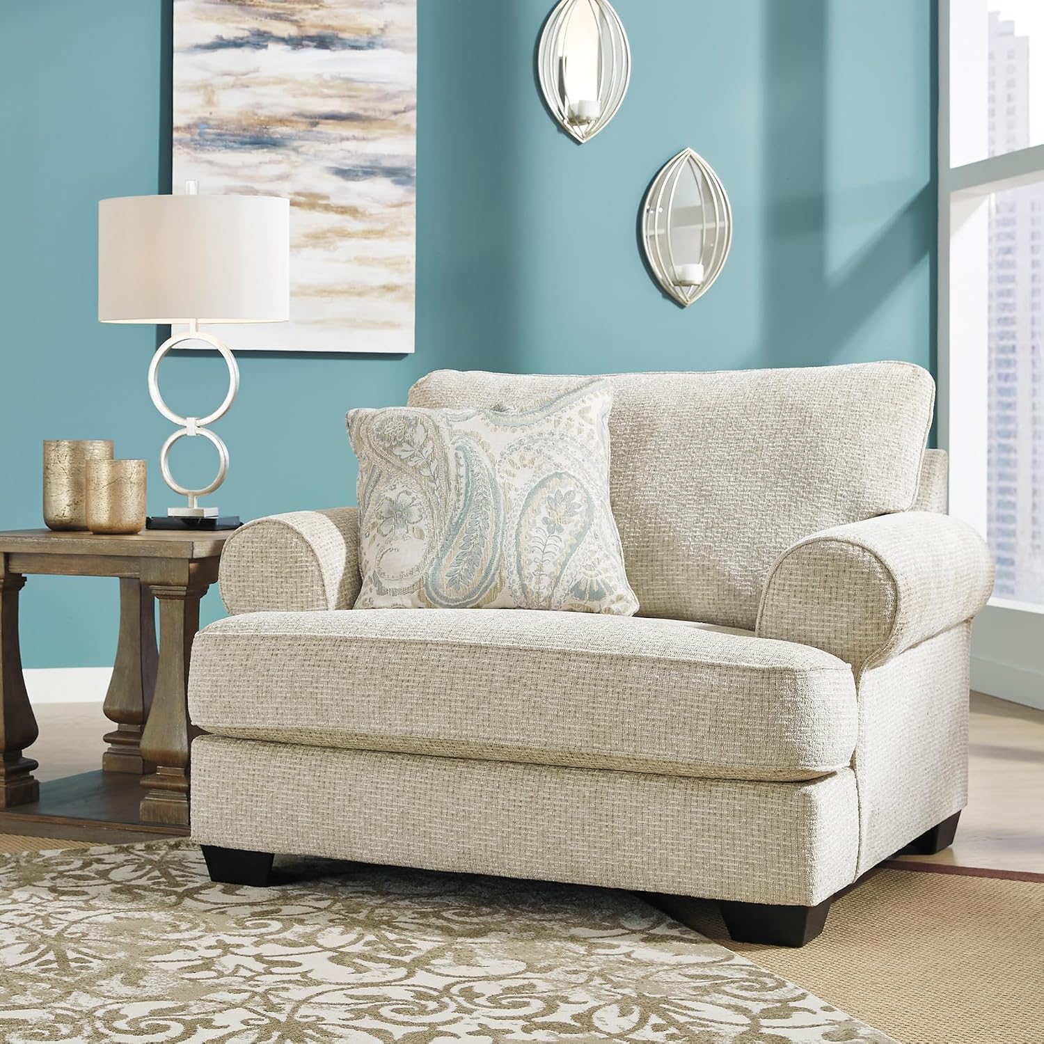 Signature Design by Ashley Monaghan Classic Upholstered Oversized Chair with Toss Pillow, Light Brown