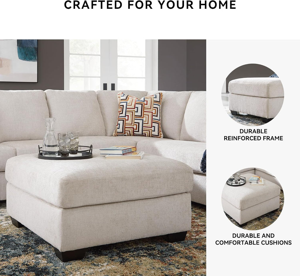 Signature Design by Ashley Aviemore Contemporary Square Oversized Accent Ottoman for Living Room, Beige