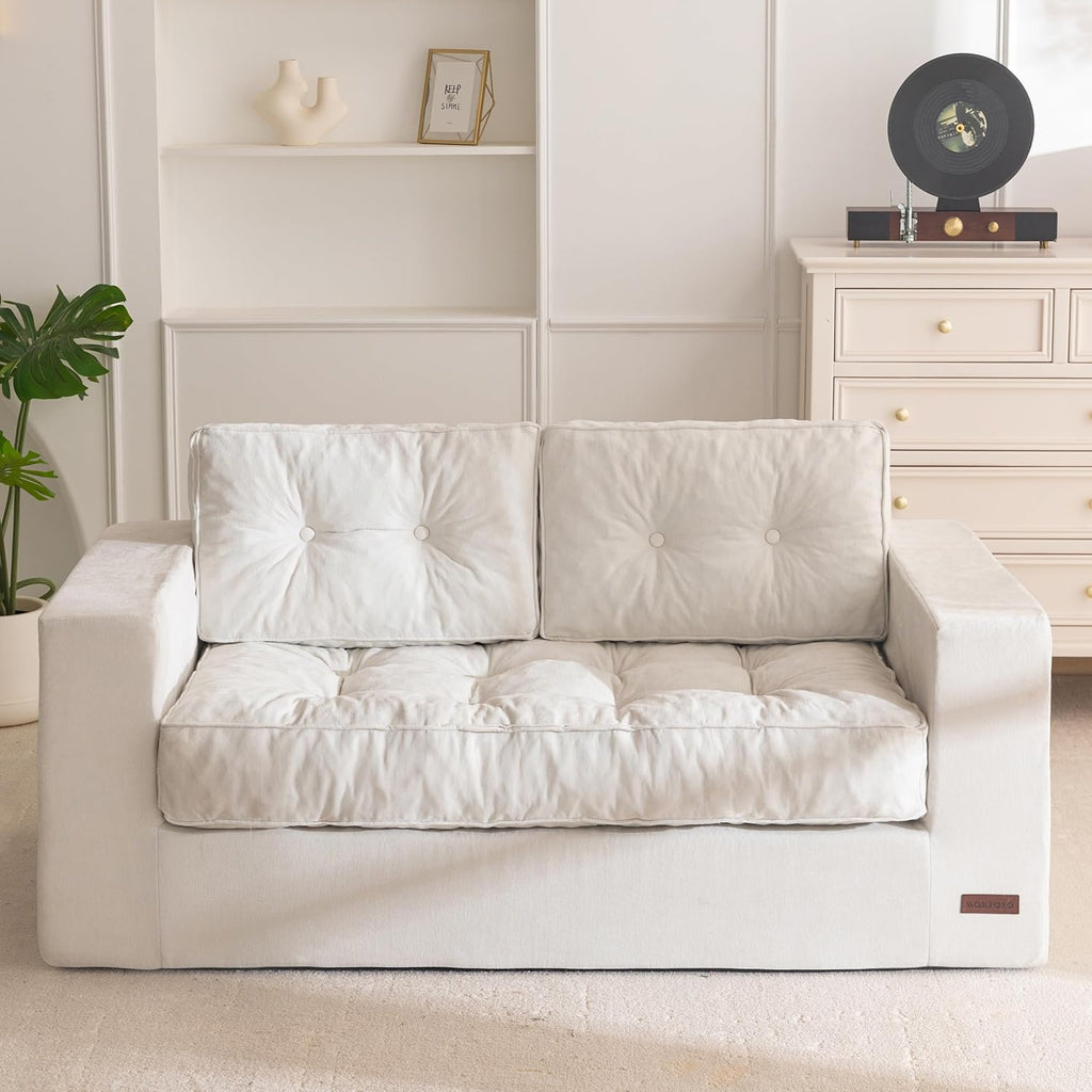 MAXYOYO Boneless Sofa Couch, 59' Loveseat Sofa for Small Space, Tufted Floor Couch Bean Bag Chair for Living Room Bedroom Apartment, Sofa in a Box, No Assembly Needed, Grey