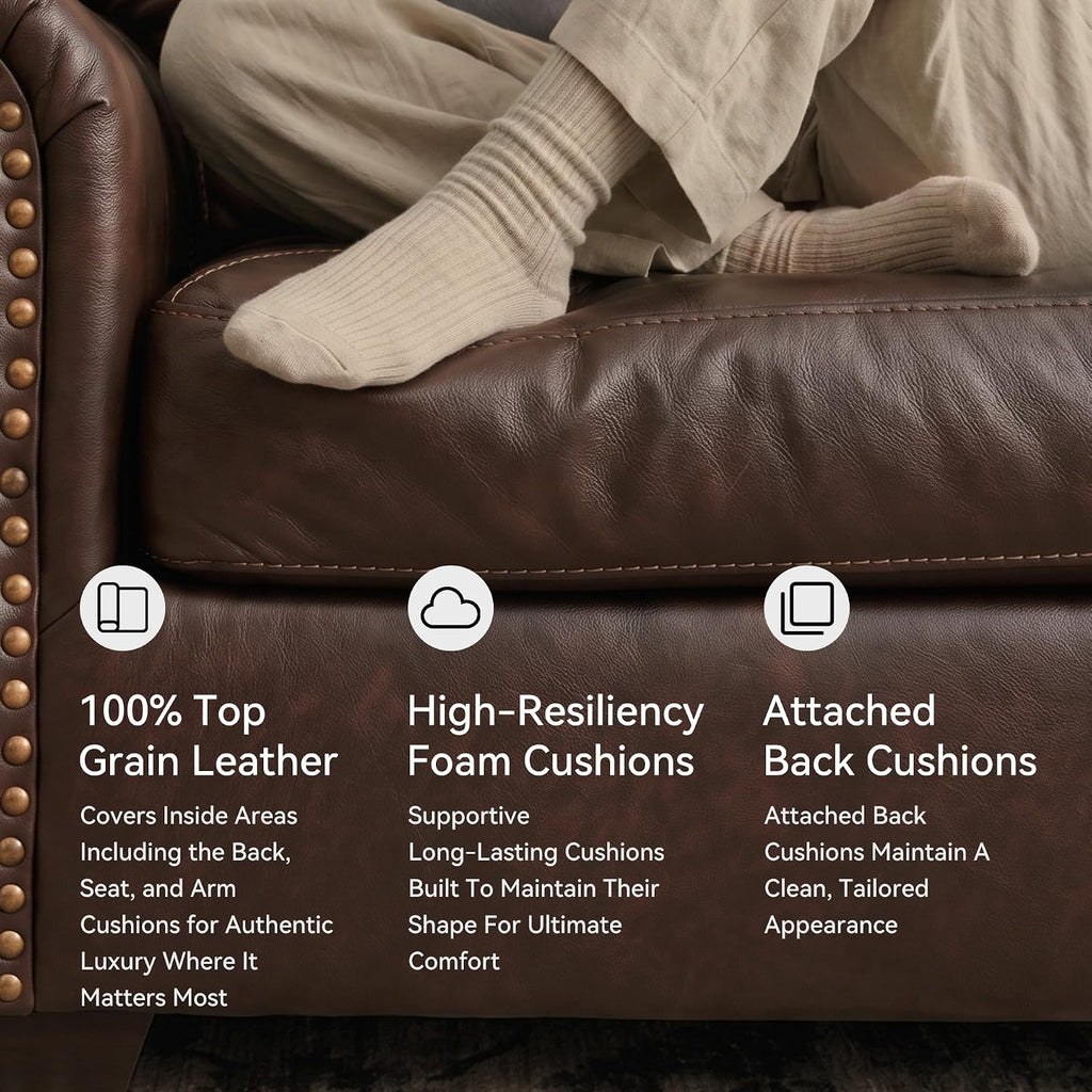 Signature Design by Ashley Colleton Classic Leather Match Sofa with Nailheads, Dark Brown