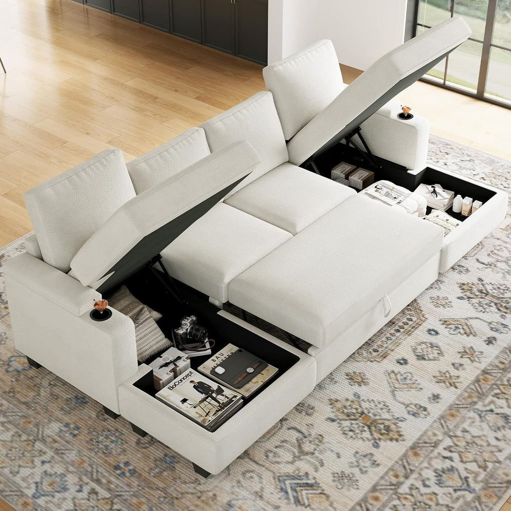 Belffin Sectional Storage Chaise Module for Modular Sectionals. Right-Facing Chaise. Beige.