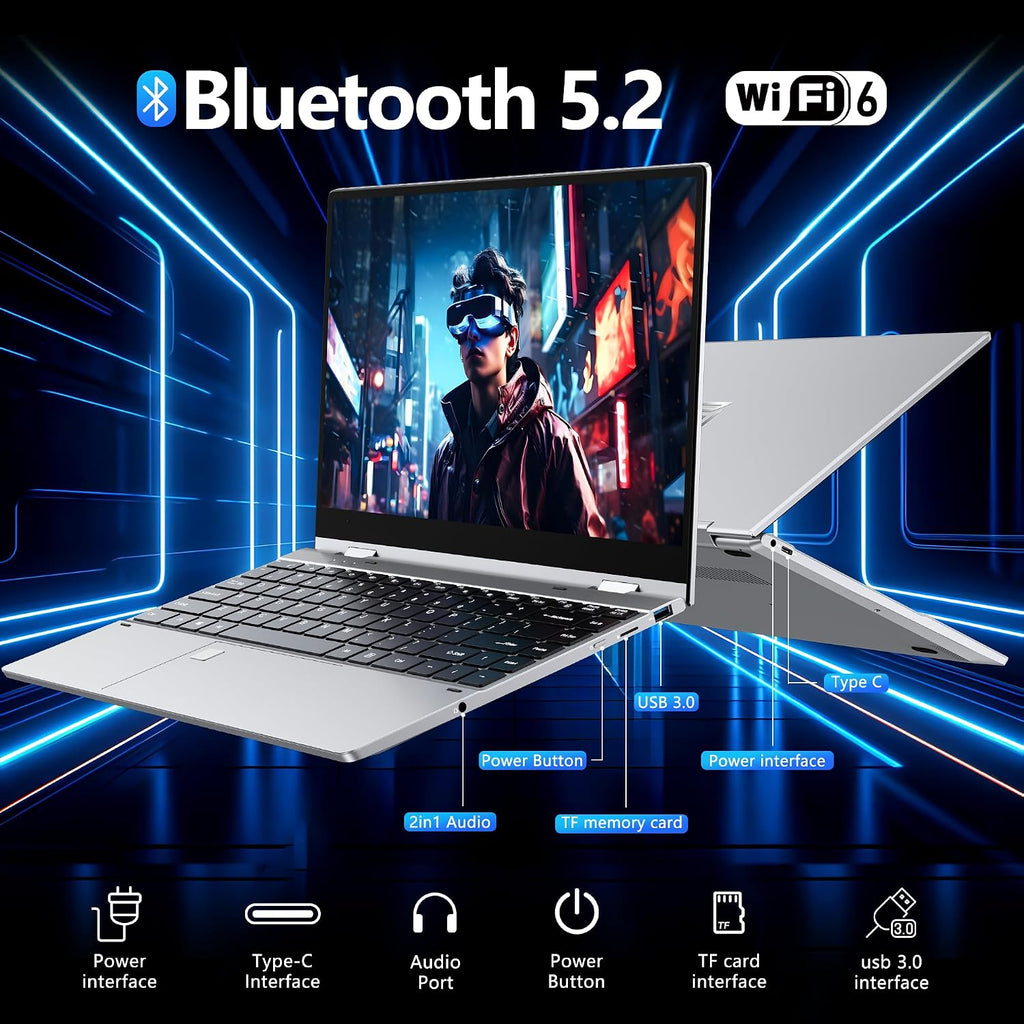 FUNYET Touchscreen Laptop Computer 2026, 14 Inch 2 in 1 Gaming Lap Top Windows 11 Pro, 16GB RAM 1TB SSD, Intel N100 Processor, Office 365, Fingerprint Unlock, Backlit Keyboard, Wi-Fi 6