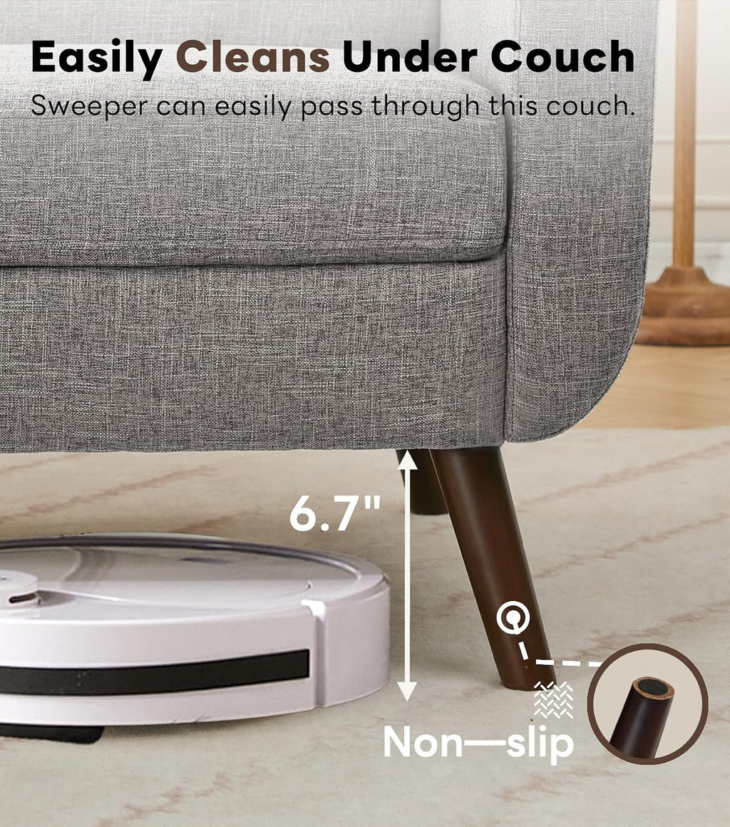 Tbfit 77.2' W Linen Sofa Couch, Mid Century Modern Decor Loveseat Couches for Living Room, Button Tufted Upholstered Small Couch for Bedroom, Solid, and Easy to Install Love Seats Furniture, Grey