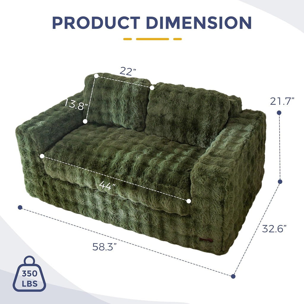 MAXYOYO Loveseat Sofa for Living Room, Small Sofa Couch Tufted Boneless Couch, Comfy Bean Bag Chair for Small Space Bedroom Apartment, No Assembly Needed, Green