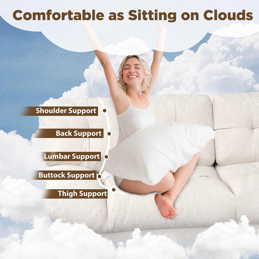 80' Cloud Couch, Chenille Cloud Sofa Overstuffed Love Seat Couches with Pillow Designed Armrest for Small Spaces, Deep Seat Two Seater Couch Loveseat Sofa, Beige White