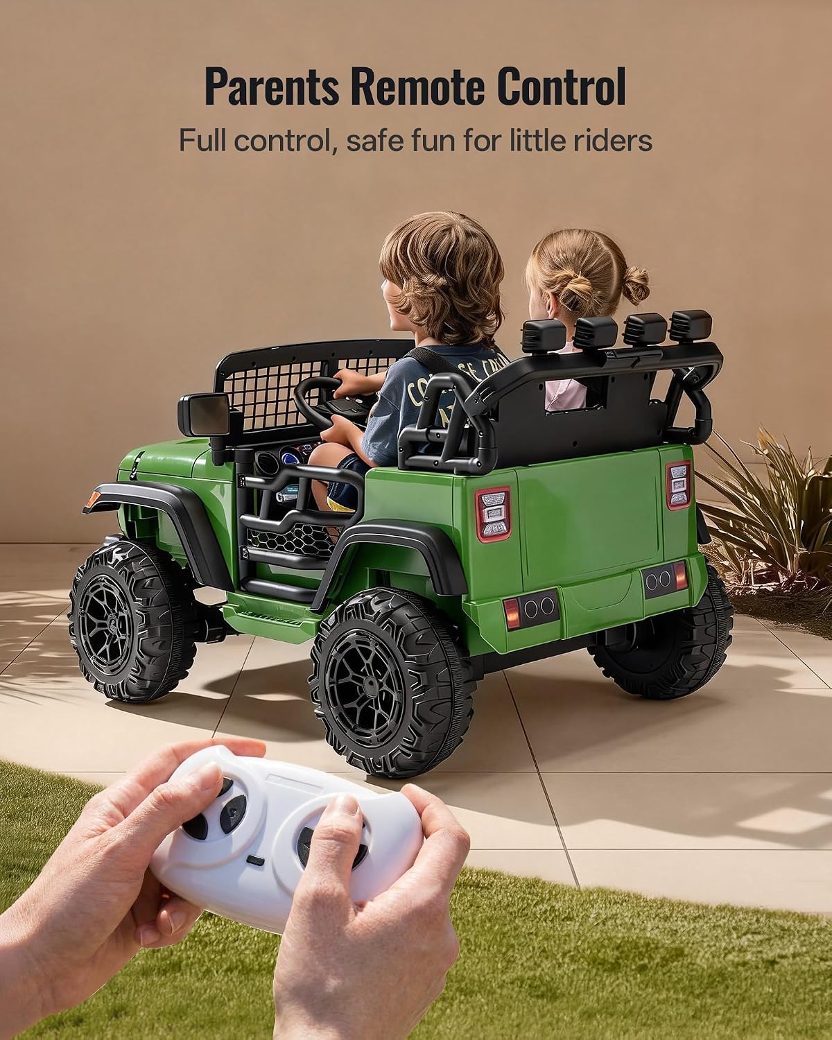 Outfunny 2 Seater Ride on Car Toy, 12V Electric Car for Kids 4-8 with Remote Control, Capacity 110 lb, LED Light - Green