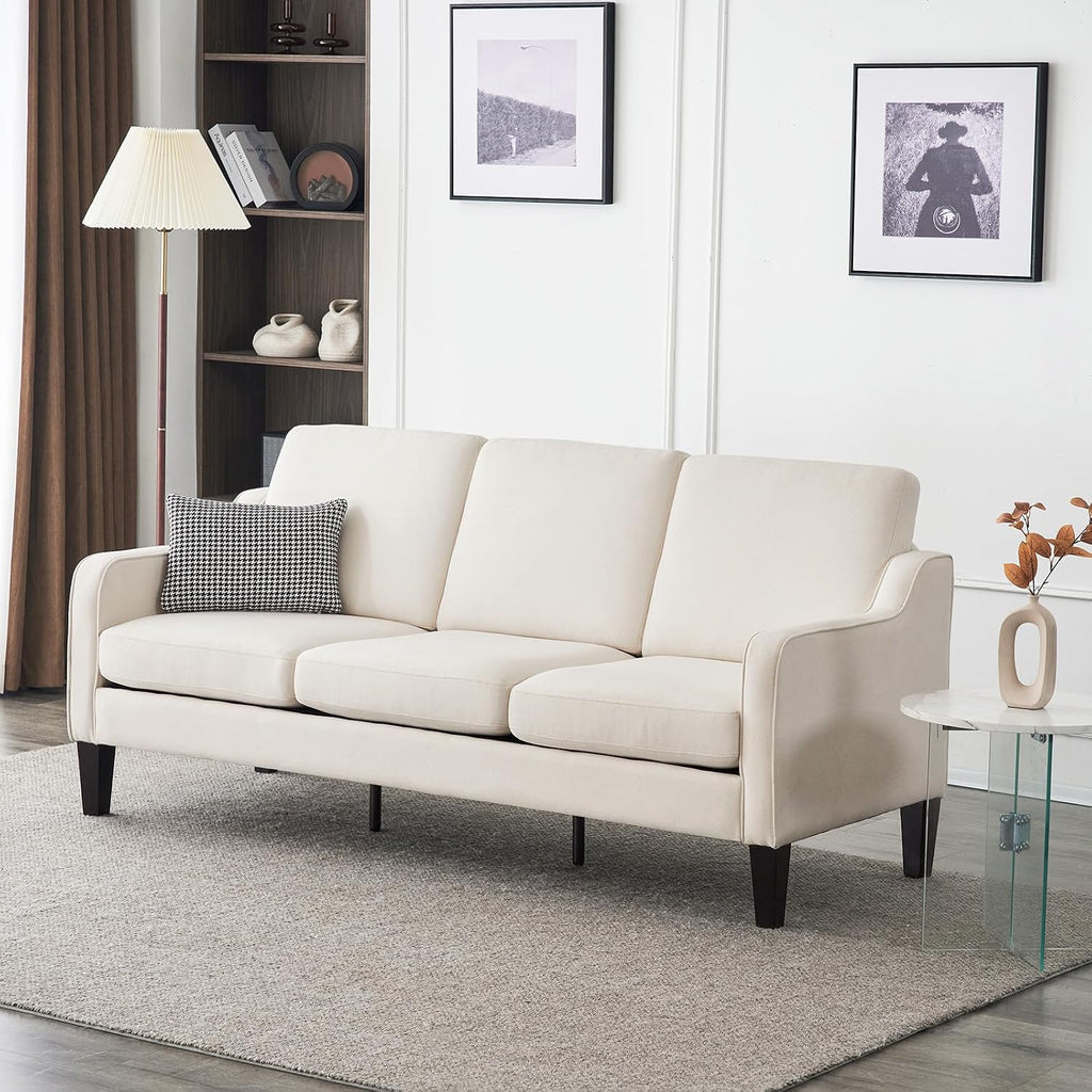 VINGLI Small Couch Sofa 71' Comfy Couches for Living Room Beige 3 Seat Sofa Couch Mid Century Modern Sofa Furniture Couches with Scooped Arms for Small Spaces, Bedroom, Apartment, Studio