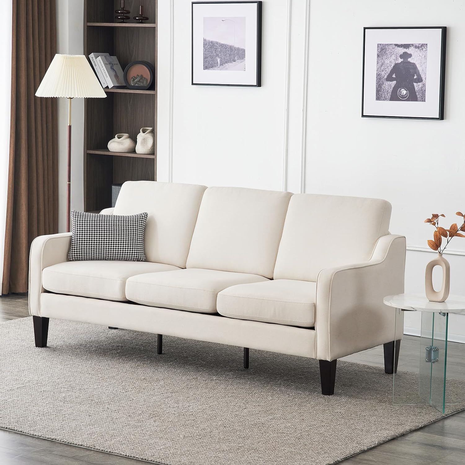 VINGLI Small Couch Sofa 71' Comfy Couches for Living Room Beige 3 Seat Sofa Couch Mid Century Modern Sofa Furniture Couches with Scooped Arms for Small Spaces, Bedroom, Apartment, Studio