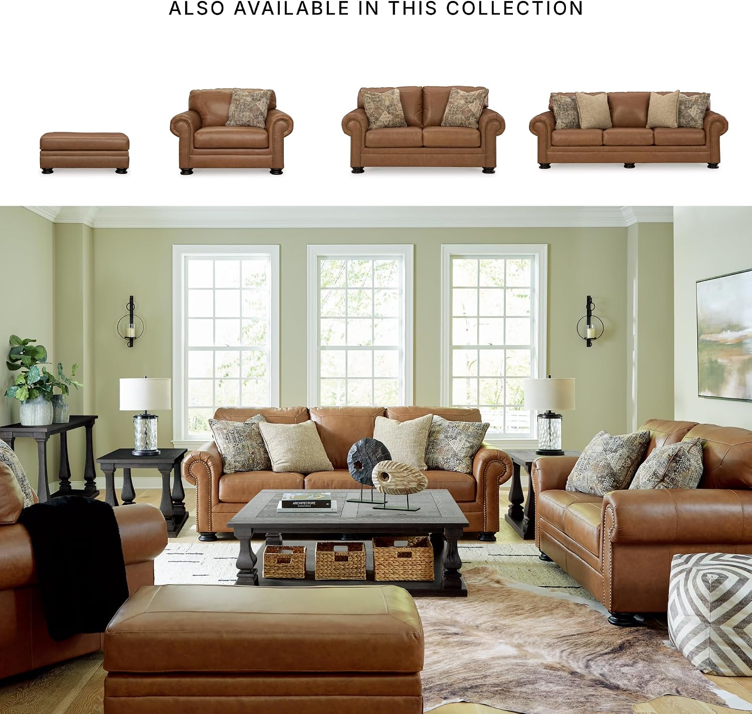 Signature Design by Ashley Carianna Classic 2-in-1 Leather Match Sofa Sleeper with Folding Gel Memory Foam Mattress and Nailhead Trim, Queen, Dark Brown