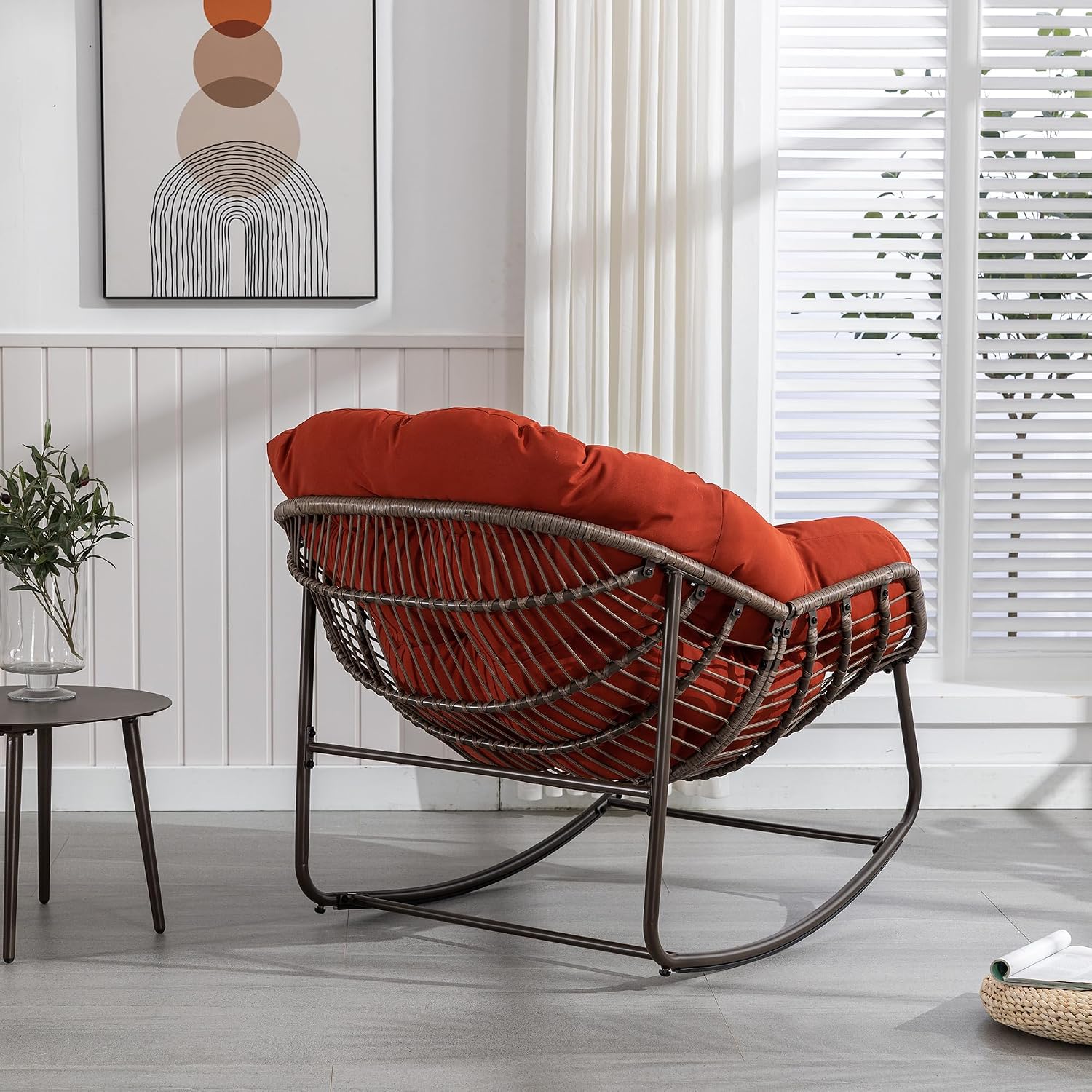 Patio Chairs Set of 2, Oversized Wicker Egg Rocking Chair,Indoor & Outdoor Upholstered Papasan Chairs, Modern Lounge Chair for Balcony,Living Room Patio, Front Porch, Garden