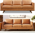 POLY & BARK Nolita 85' Leather Sofa – Full-Grain Italian Aniline Leather, Feather-Down Comfort, Solid Wood Base – Cognac Tan