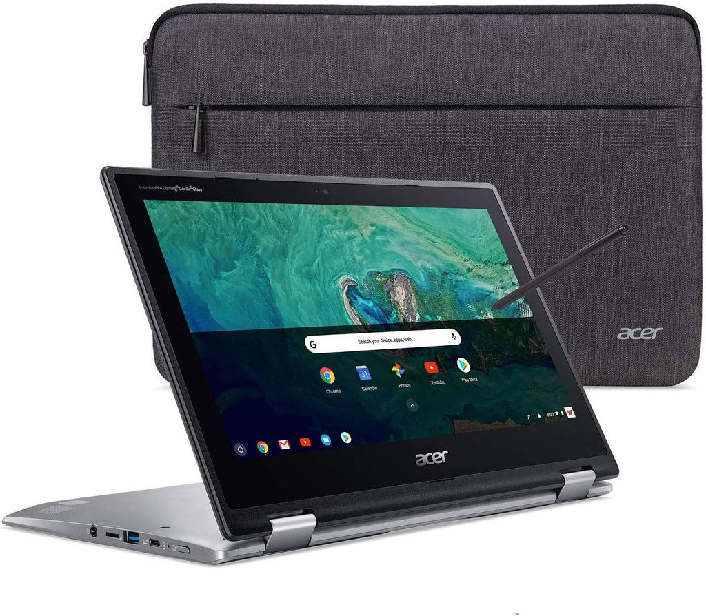 acer Chromebook Spin 11 Convertible Laptop, Intel Celeron N3350, 11.6' HD Touch Display, 4GB DDR4, 32GB eMMC, 802.11ac WiFi, Wacom EMR Pen, Sleeve, CP311-1HN-C2DV, Silver