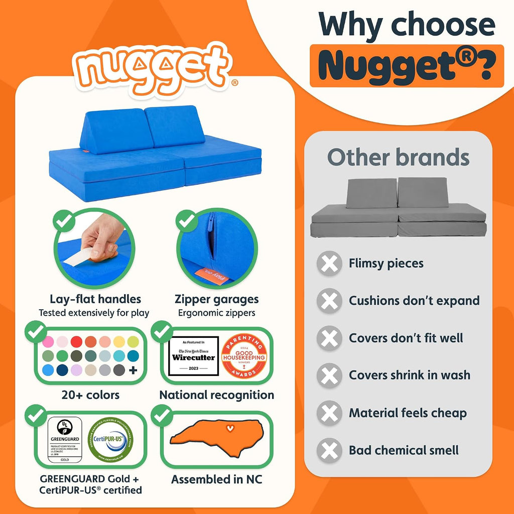Nugget - The Original Play Couch for Kids - Modular Foam Children's Sofa for Playroom, Imagination, & Creative Open Ended Play - Washable & Convertible Playroom Furniture, Neptune