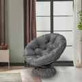 Naomi Home 40' Papasan Chair Indoor with Cushion and Frame – Round Wicker Papasan Chair with Thick Tufted Cushion, Sturdy Metal Base, Large Reading Chair for Bedroom & Living Room, Dark Gray