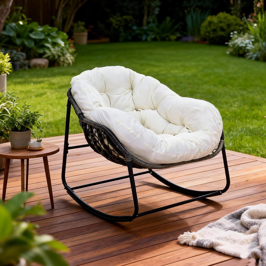 Modern Rocking Chair with Thick Cushion, Relaxing Chair with Metal Frame for Living Room, Bedroom, Outdoor and Indoor