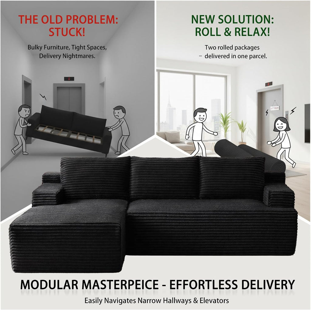 96''Sectional Couches for Living Room,Modern Modular Sectional Sofa,Upholstered Boneless Couch Comfy Cloud Couch with L Shaped Chaise (Black, 96''W Left Facing Chaise)