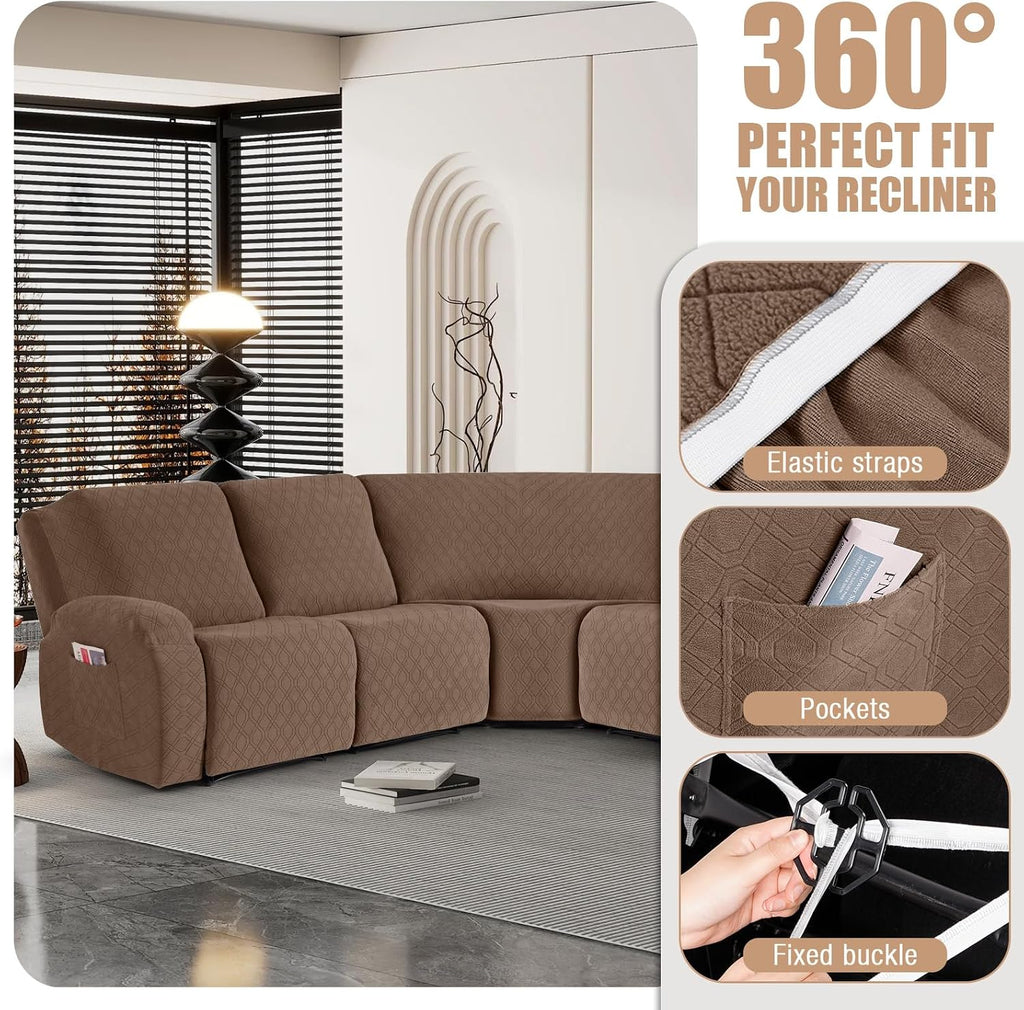 VANSOFY Extra Large Reclining Sectional Couch Covers, Washable 5-Piece Sofa Covers for L Shape Sectional Sofa Corner Seater, Thick, Soft Sofa Slipcovers (5 Seat Recliner Cover, Light Coffee)
