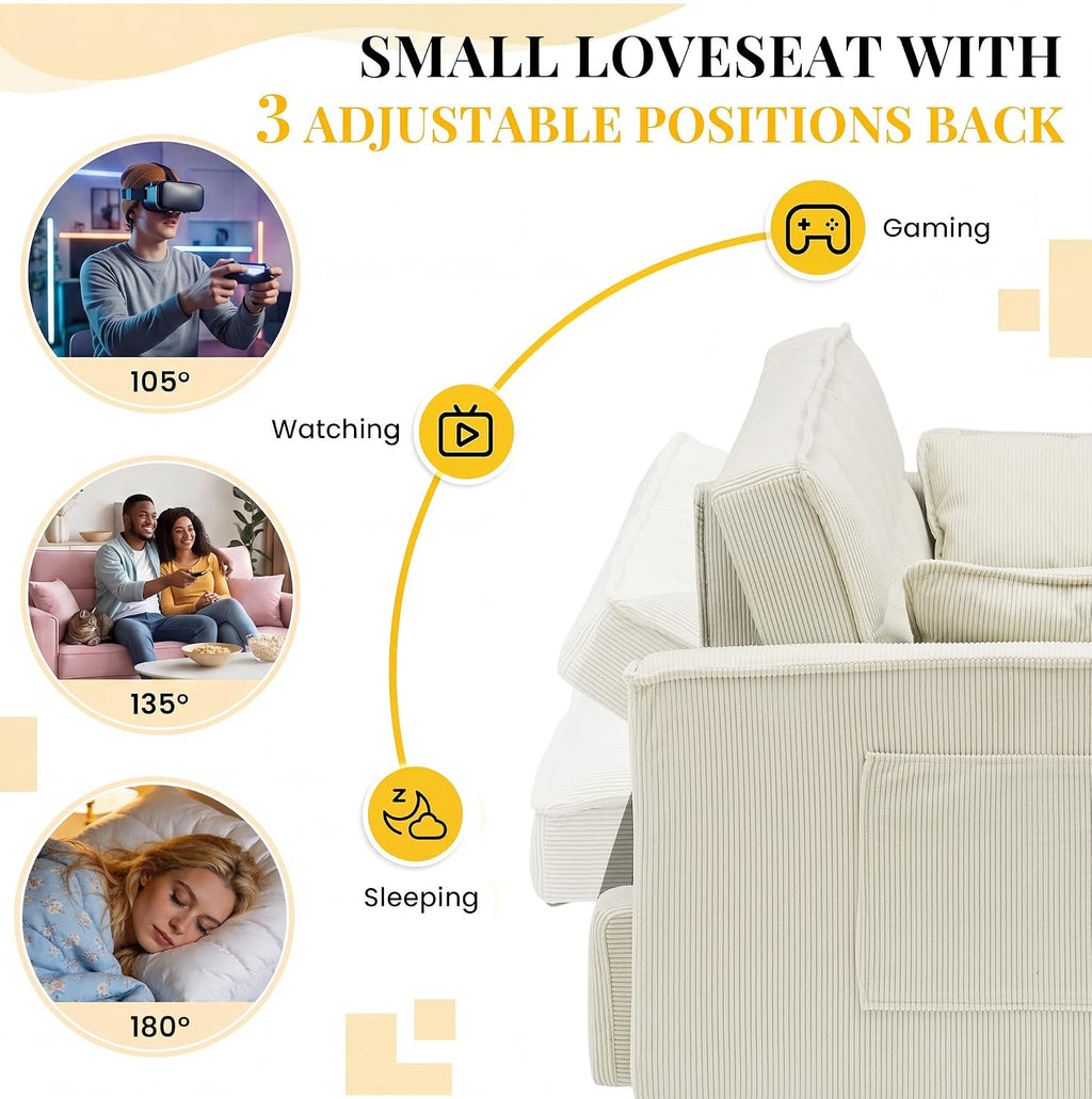 CAPCAEK 3 in 1 Convertible Sleeper Sofa Bed, Modern Corduroy Loveseat Pull-Out Couch w/Pullout Bed, Small Love Seat Lounge Sofa w/Reclining Backrest,Toss Pillows, Pockets, for Living Room