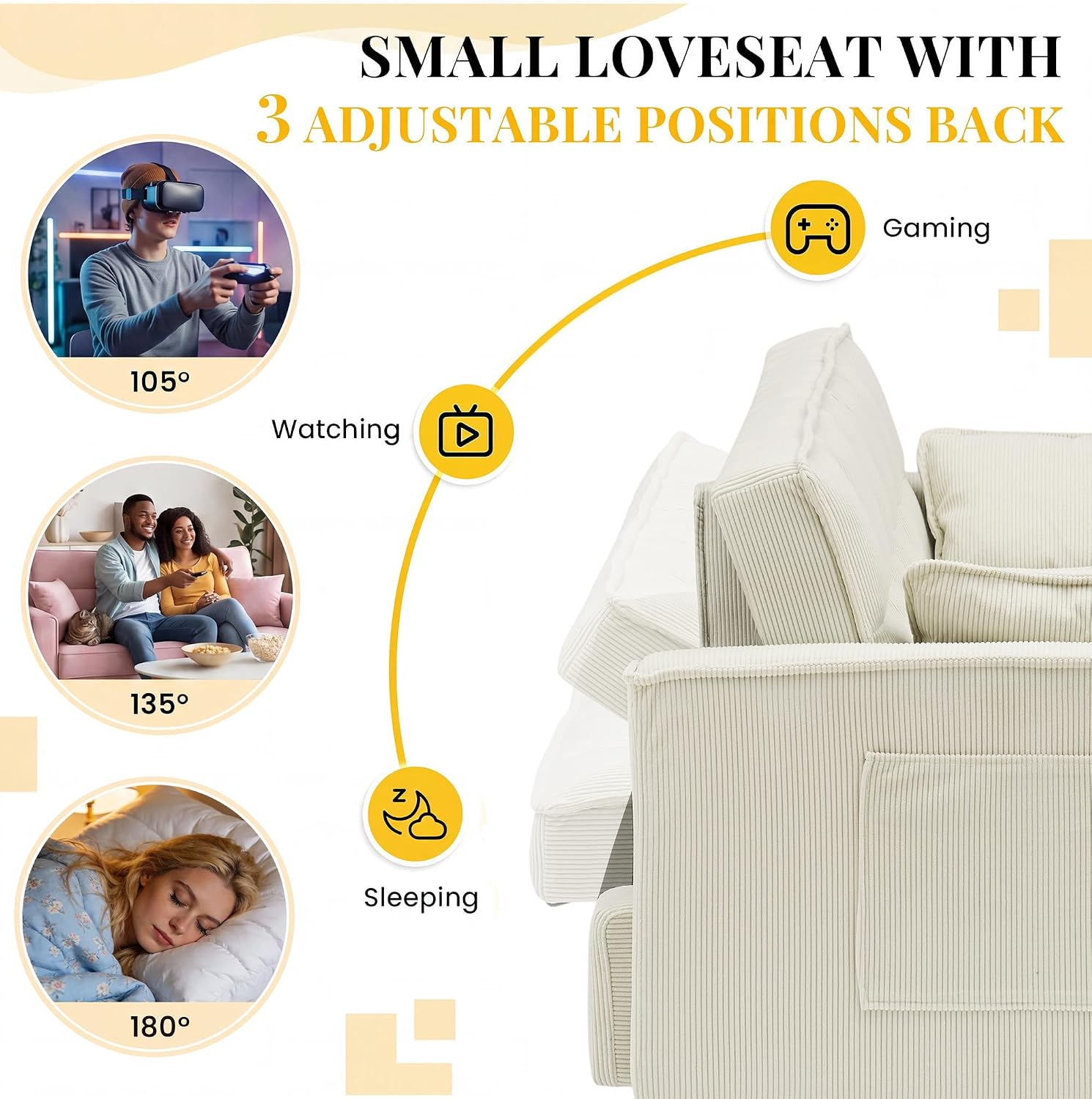 CAPCAEK 3 in 1 Convertible Sleeper Sofa Bed, Modern Corduroy Loveseat Pull-Out Couch w/Pullout Bed, Small Love Seat Lounge Sofa w/Reclining Backrest,Toss Pillows, Pockets, for Living Room