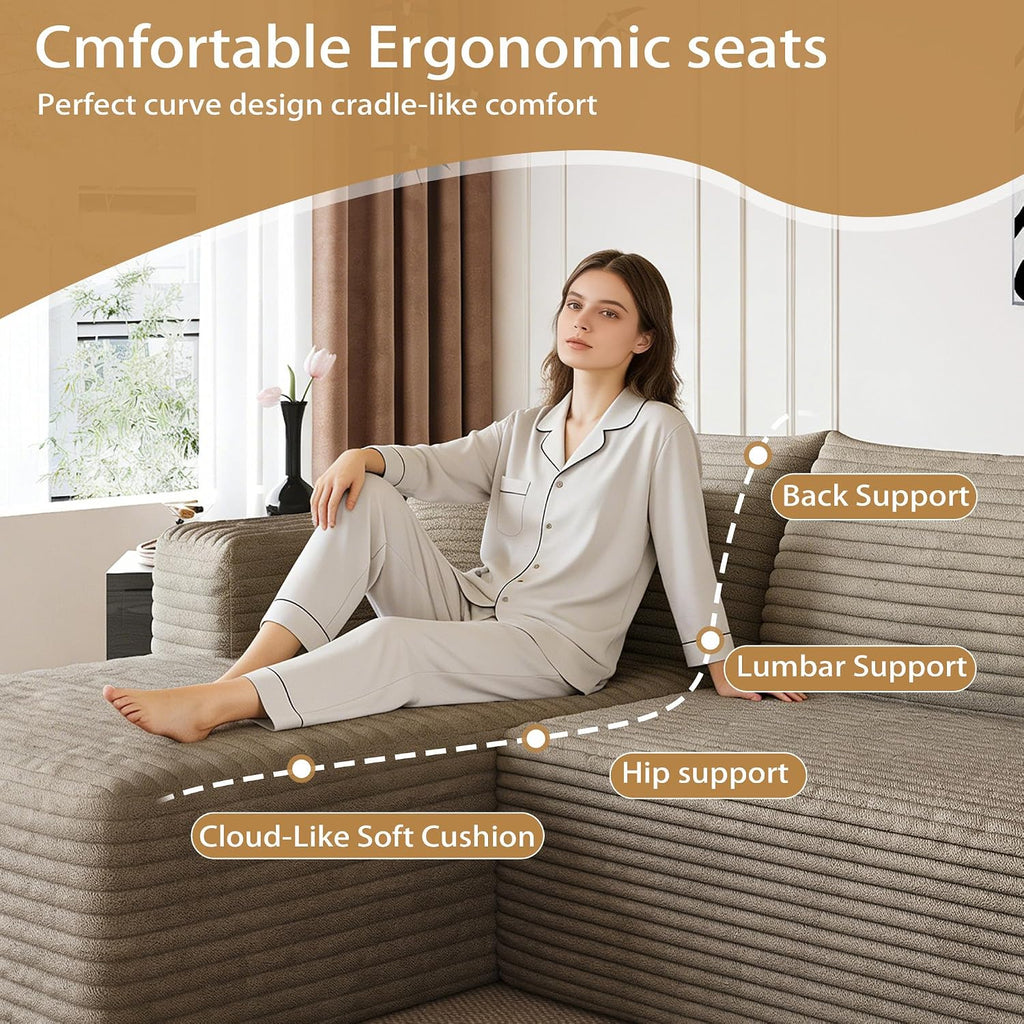 AUGOP 96' Sectional Couches for Living Room Modern Modular Sofa with L-Shape Couchs Upholstered Boneless Couch Deep Seat Sectional Couch with Chaise (Camel, 96' Left Facing Chaise+2Seaters)