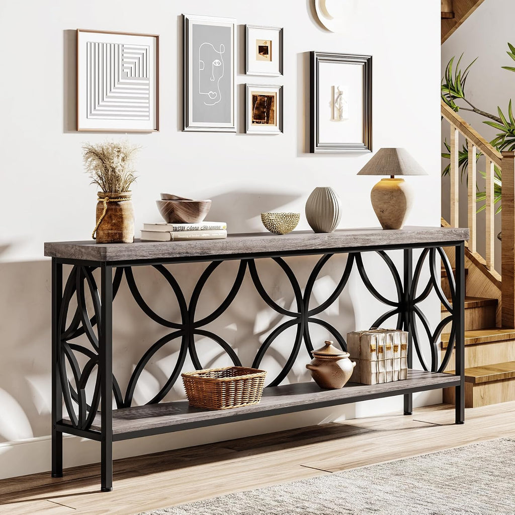 Tribesigns 70.9-Inch Narrow Sofa Table, Industrial Long Sofa Table Behind Couch, Entry Console Table with Storage for Entryway, Living Room, Foyer, Unique Design, Vintage Grey