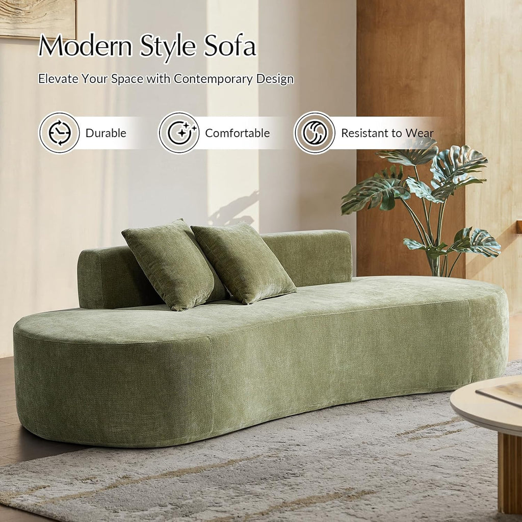 HULALA HOME 94.5' Curved Boneless Couch with Two Pillows, Oversized 3 Seater Compressed Foam Sofa with Deep Seat, Modern Cloud Couch for Living Room, No Assembly Required, Olive