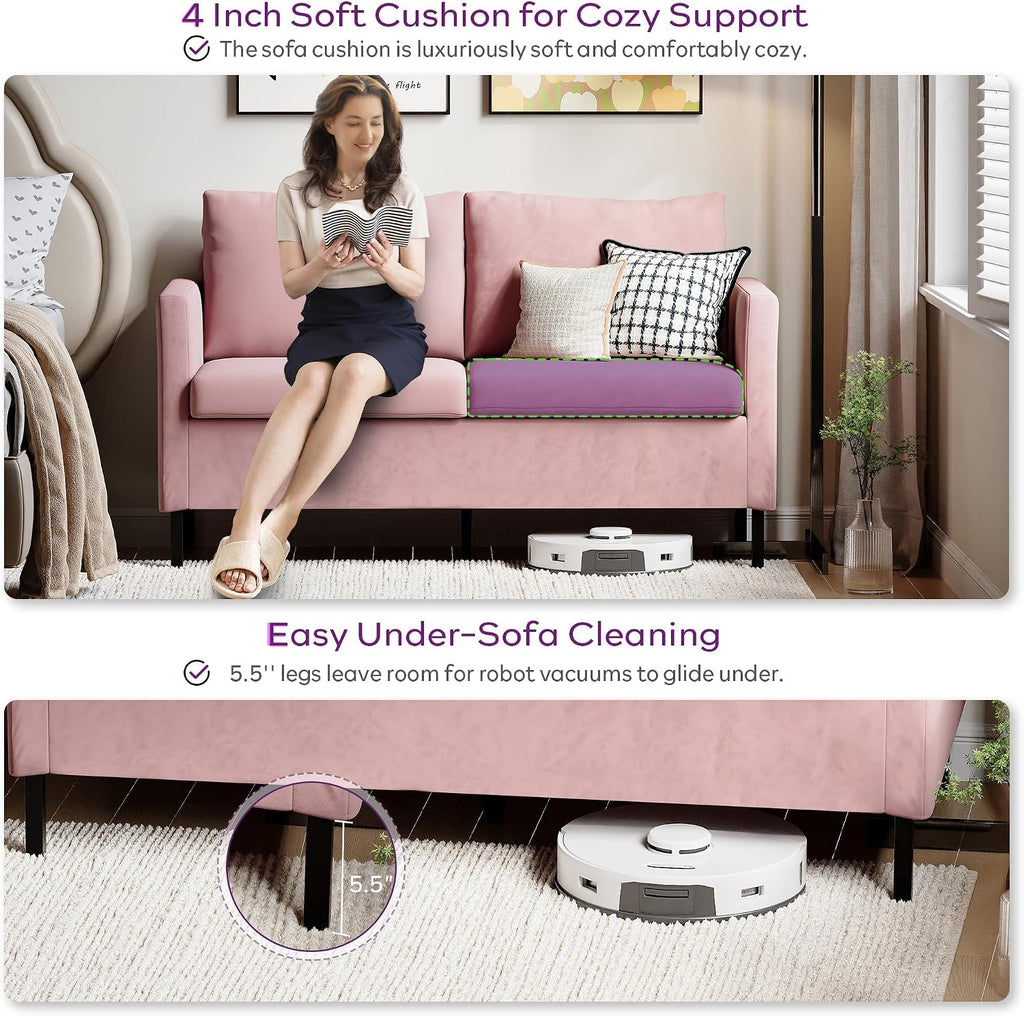 TYBOATLE Love Seat Mid Century Modern Small Loveseat for Living Room, 51' W Mini Little Upholstered 2-Seater Love Seats w/Iron Legs for Compact Small Space, Apartment, Bedroom, Dorm, Office (Pink)