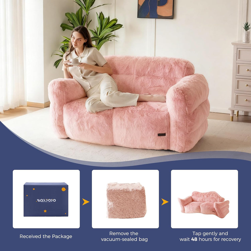 MAXYOYO Giant Bean Bag Chair for Adults, Loveseat Floor Sofa for Living Room, Ultra Soft Sofa Fluffy Reading Chair for Living Room, Pink