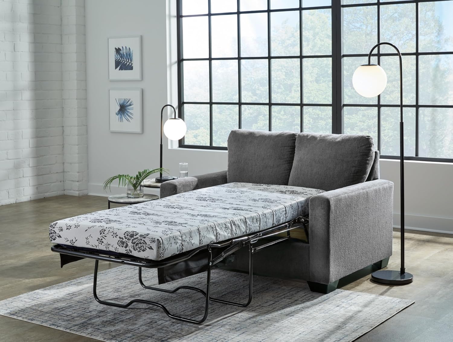 Signature Design by Ashley Rannis Casual 2-in-1 Sofa Sleeper with Folding Gel Memory Foam Mattress, Twin, Gray
