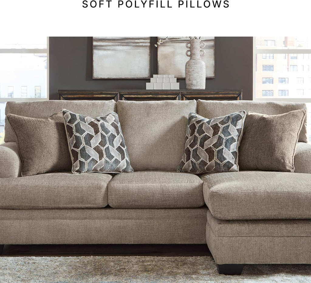 Signature Design by Ashley Stonemeade Casual Right-Arm Facing Sofa Chaise with 4 Toss Pillows, Light Brown