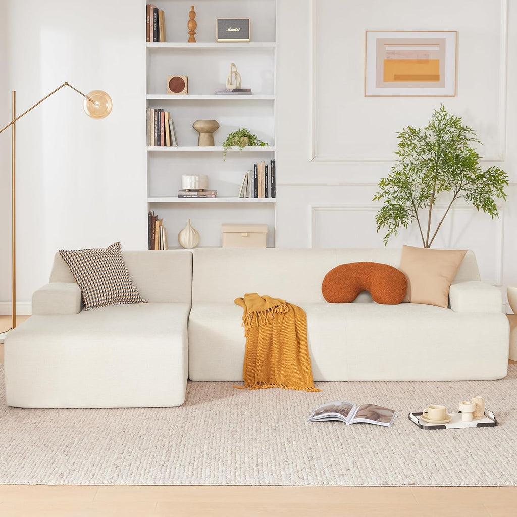 Huatean Home 107' Modular Sectional Sofa, Boneless Couch Sponge Sofa for Living Room, High Density Sponges Cloud Couch,Modular L-Shape Sofa with Chaise, (Beige)