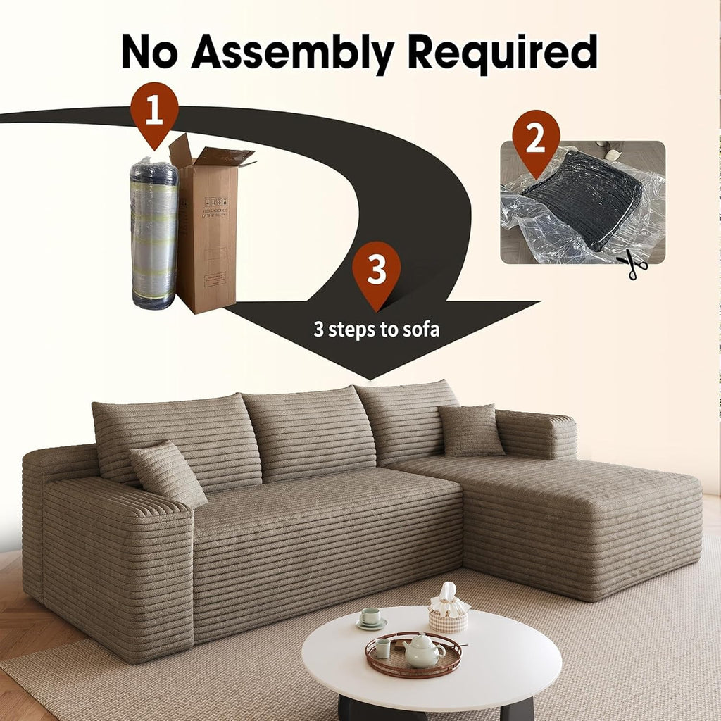 AUGOP 96' Sectional Couches for Living Room Modern Modular Sofa with L-Shape Couchs Upholstered Boneless Couch Deep Seat Sectional Couch with Chaise (Camel, 96' Right Facing Chaise+2Seaters)