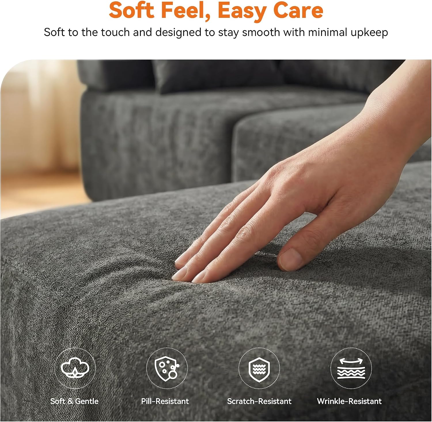 MONVANE 70' Loveseat Sofa with Removable Armrests, Comfy Chenille Cloud Couch with 4 Pillows, Modern Deep Seat Boneless Couch, 2 Seater Sofa for Living Room, No Assembly Required, Grey
