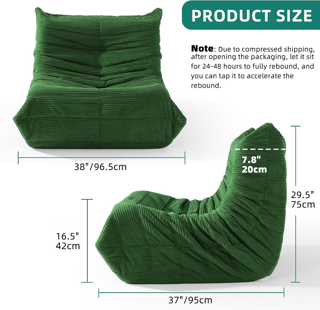 YITAHOME Bean Bag Chairs for Adults, Giant Lazy Floor Sofa with Memory Foam, Comfy Cordury Fireside Chair Beanbags for Living Room Apartment Dorm Office, Green