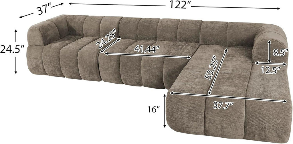 Christopher Knight Home Mania 122' Modular L-Shape Sofa Couch with Chaise Lounge, Modern Sectional Sofa Set for Living Room, Boucle Fabric Upholstered Cloud Couch with Deep Seat, Brown