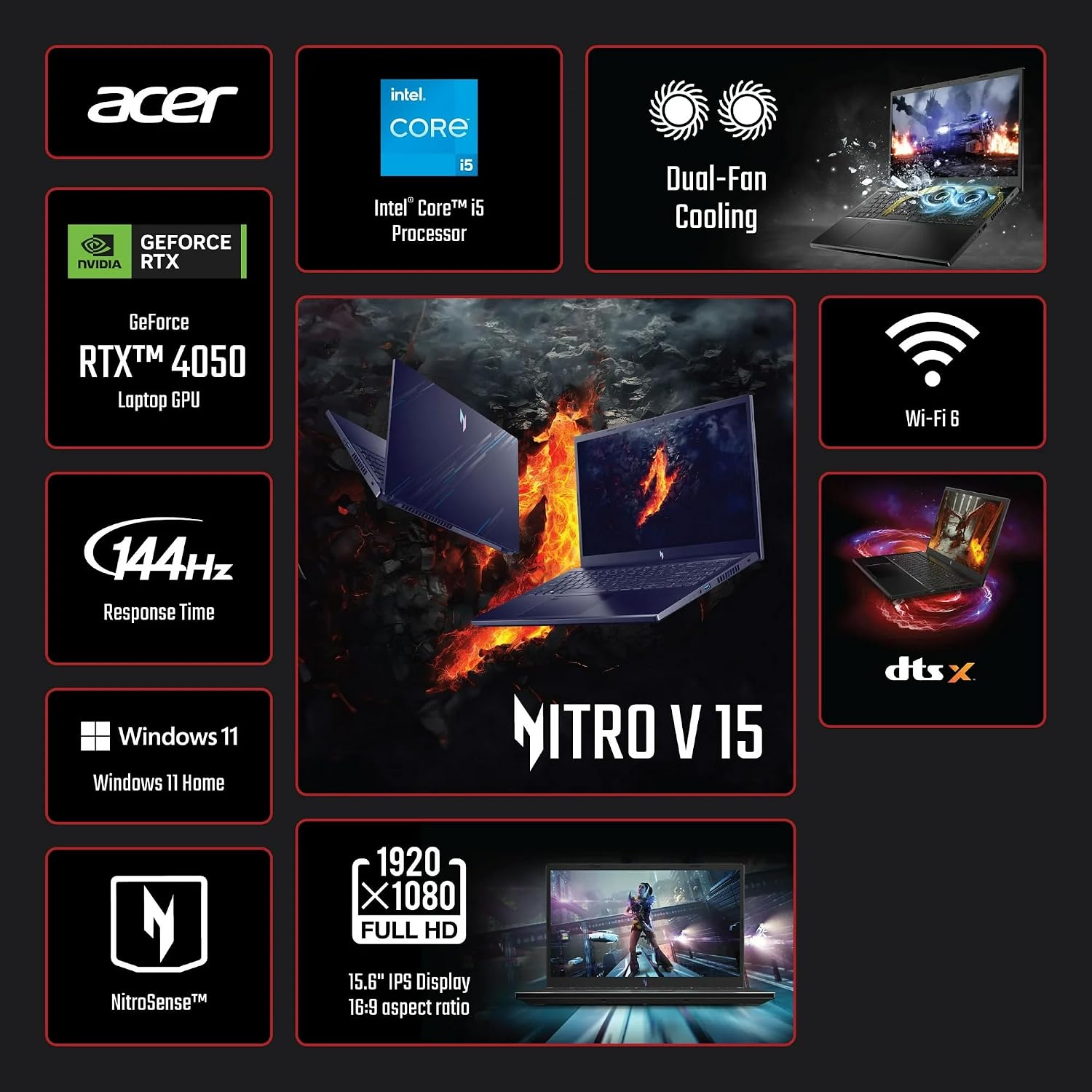 Acer Nitro V 15.6-inch FHD 144Hz Gaming Laptop, Intel Core i5-13420H, NVIDIA GeForce RTX 4050, Windows 11(32GB RAM | 1TB PCIe SSD)