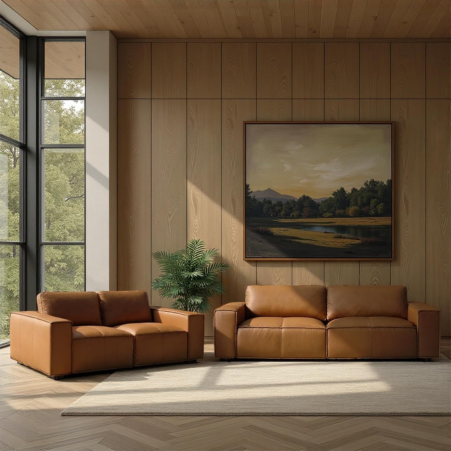 Clayton 2-Piece Leather Living Room Set in Anthracite Gray or Ochre