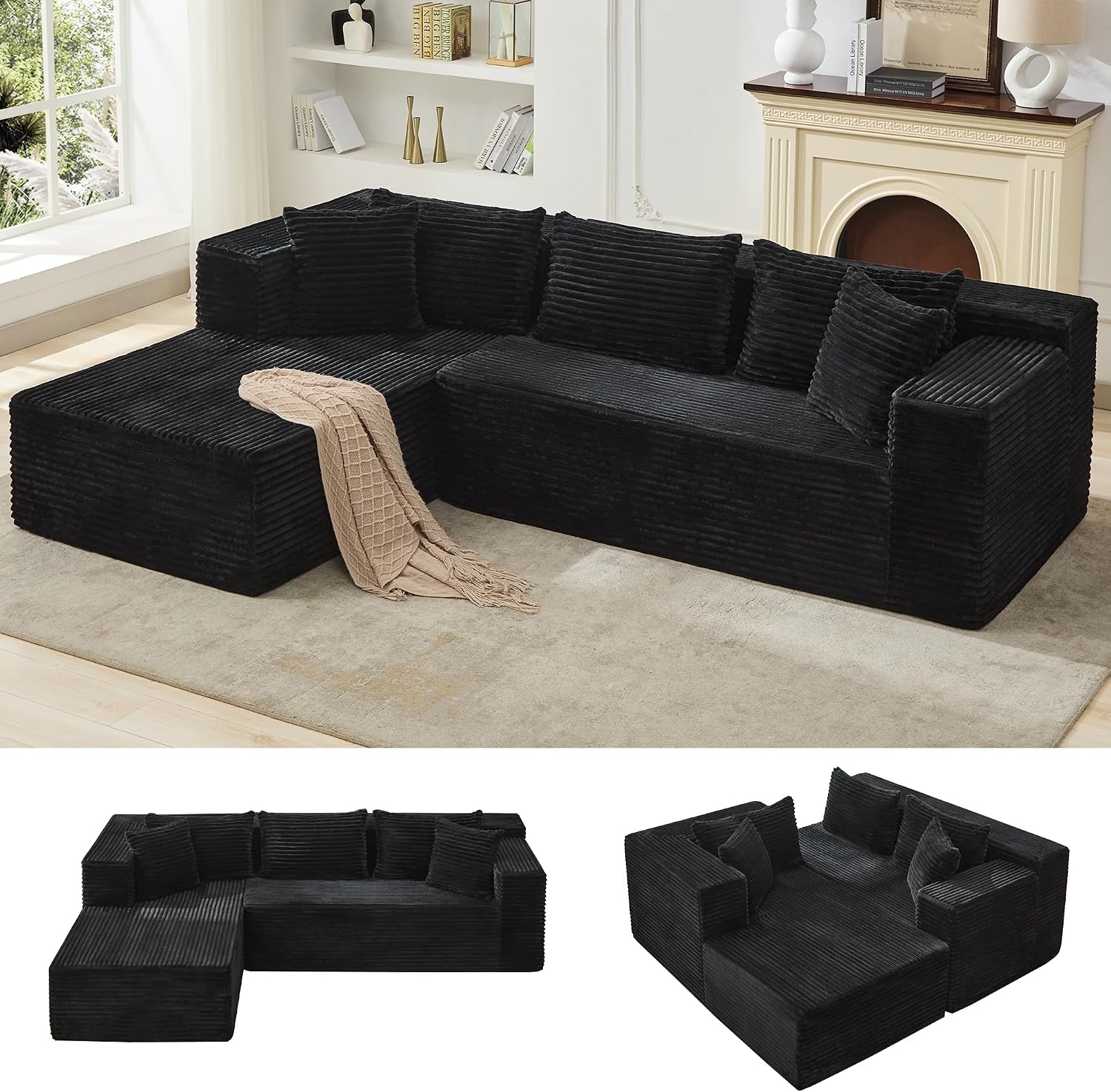 Modular Sectional Sofa Cloud Sectional Couch, 106' Comfy L Shaped Couches for Living Room,Oversized Sofa Sleeper with Deep Seat, No Assembly Required