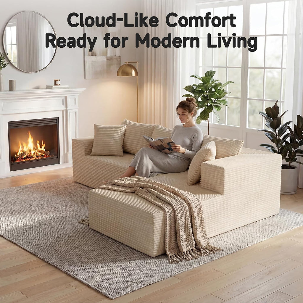 Bashaw 108' Modular Sectional Sofa Couches with Chaise, L-Shape Boneless Couch Deep Seat Upholstered Boneless Sectional Couch for Living Room (Beige, 108' Right Facing Chaise)