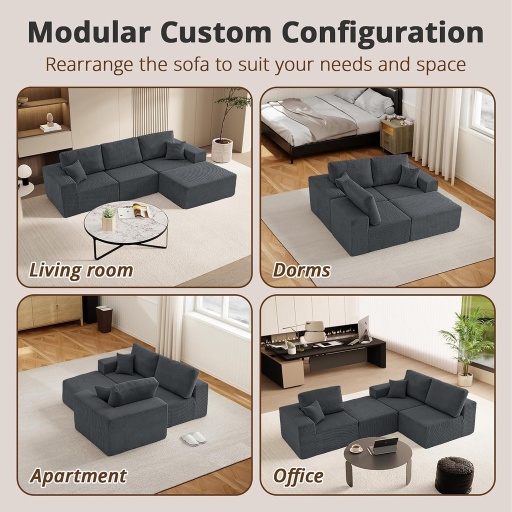 Modular Sectional Couch Modern 108' L Shaped Boneless Cloud Couch with Deep Seat, Sectional Sofa for Living Room Bedroom Apartments Dorms, No Assembly Required, Dark Grey