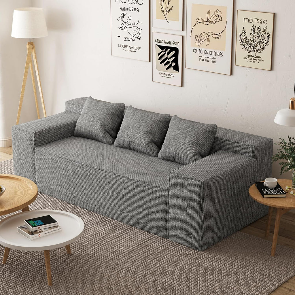 PurrJoys Modular Sectional Sofa, 3 Seater 105' Deep Seat Corduroy Lounge Sofa with Movable Cushions, Modular Couch for Small Spaces, Living Room, Bedroom, Apartment, Office - Gery