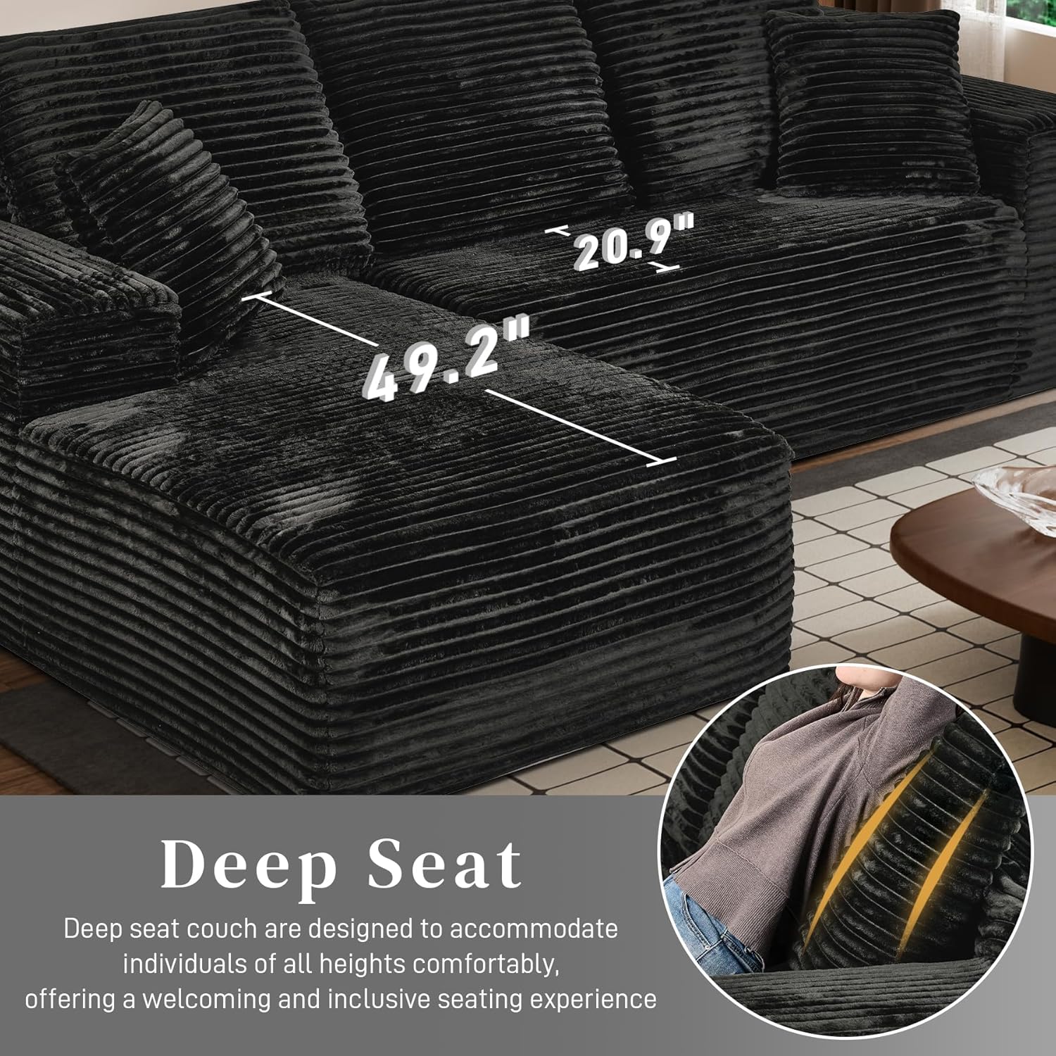 108' Boneless Couches for Living Room, L Shaped Comfy Cloud Modular Sectional Memory Foam Deep Seat Boneless Couch, No Assembly Required Boneless Sofa for Living Room with Left Facing Chaise, Black