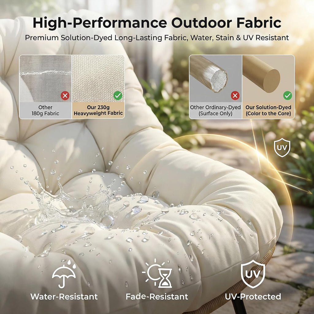 NICESOUL Oversized Double Rocking Papasan Chair with Cushion, 2 Person Big Wicker Outdoor Comfy Recliner, Large Heavy Duty Loveseat for Patio, Balcony, Backyard
