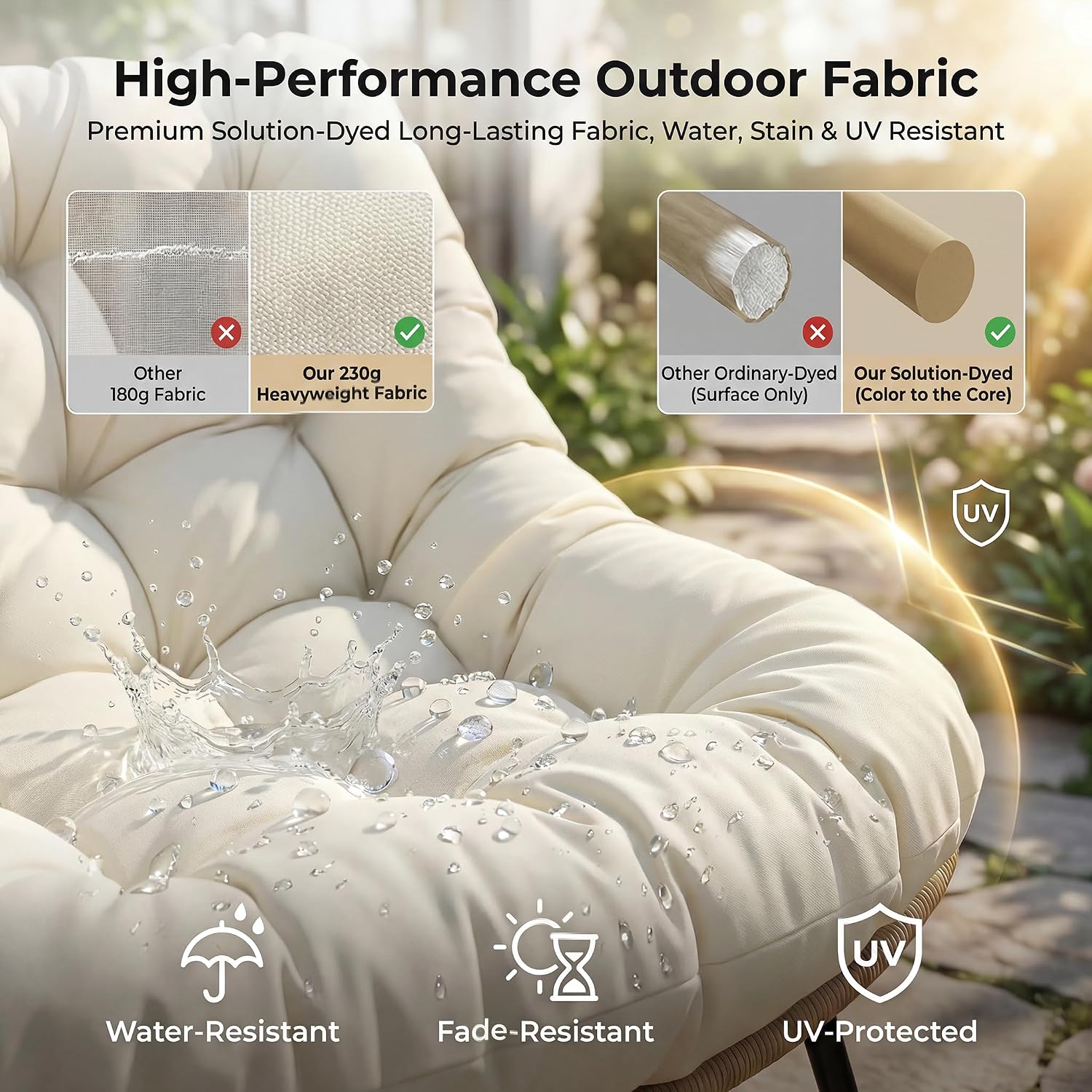 NICESOUL Oversized Double Rocking Papasan Chair with Cushion, 2 Person Big Wicker Outdoor Comfy Recliner, Large Heavy Duty Loveseat for Patio, Balcony, Backyard