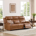 Watson & Whitely Genuine Leather Power Recliner Sofa, 3 Seater Zero Gravity Reclining Couch with Power Headrest & Flip Middle Backrest Table, Hidden Storage, Cup Holders for Living Room, Saddle Brown