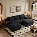 96''Sectional Couches for Living Room,Modern Modular Sectional Sofa,Upholstered Boneless Couch Comfy Cloud Couch with L Shaped Chaise (Black, 96''W Right Facing Chaise+Ottoman)