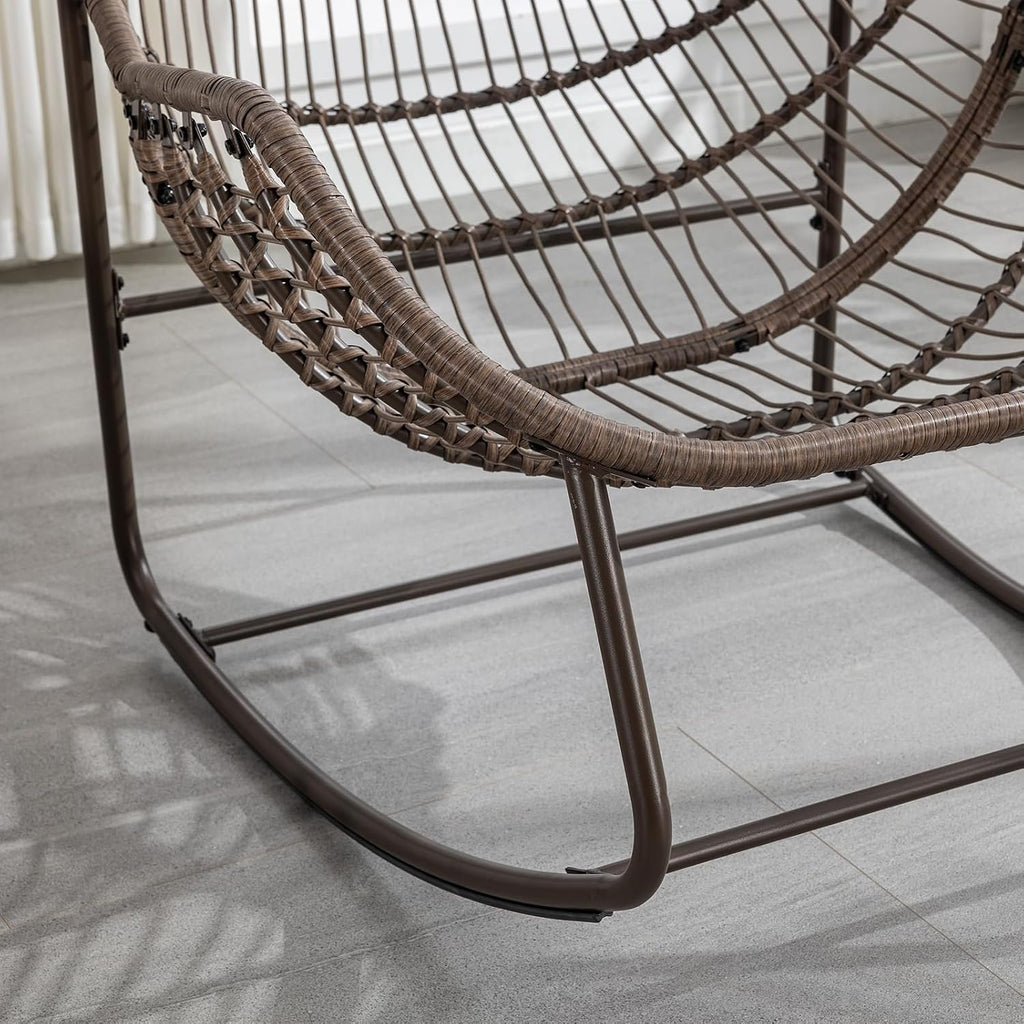 JEEOHEY Papasan Rocking Chairs Outdoor Indoor, Oversized Rattan Rocker Patio Chair with Padded Cushion, Comfy Modern Indoor Egg Chair for Living Room, Bedroom, Porch, Garden, Balcony(Corduroy, Pink)